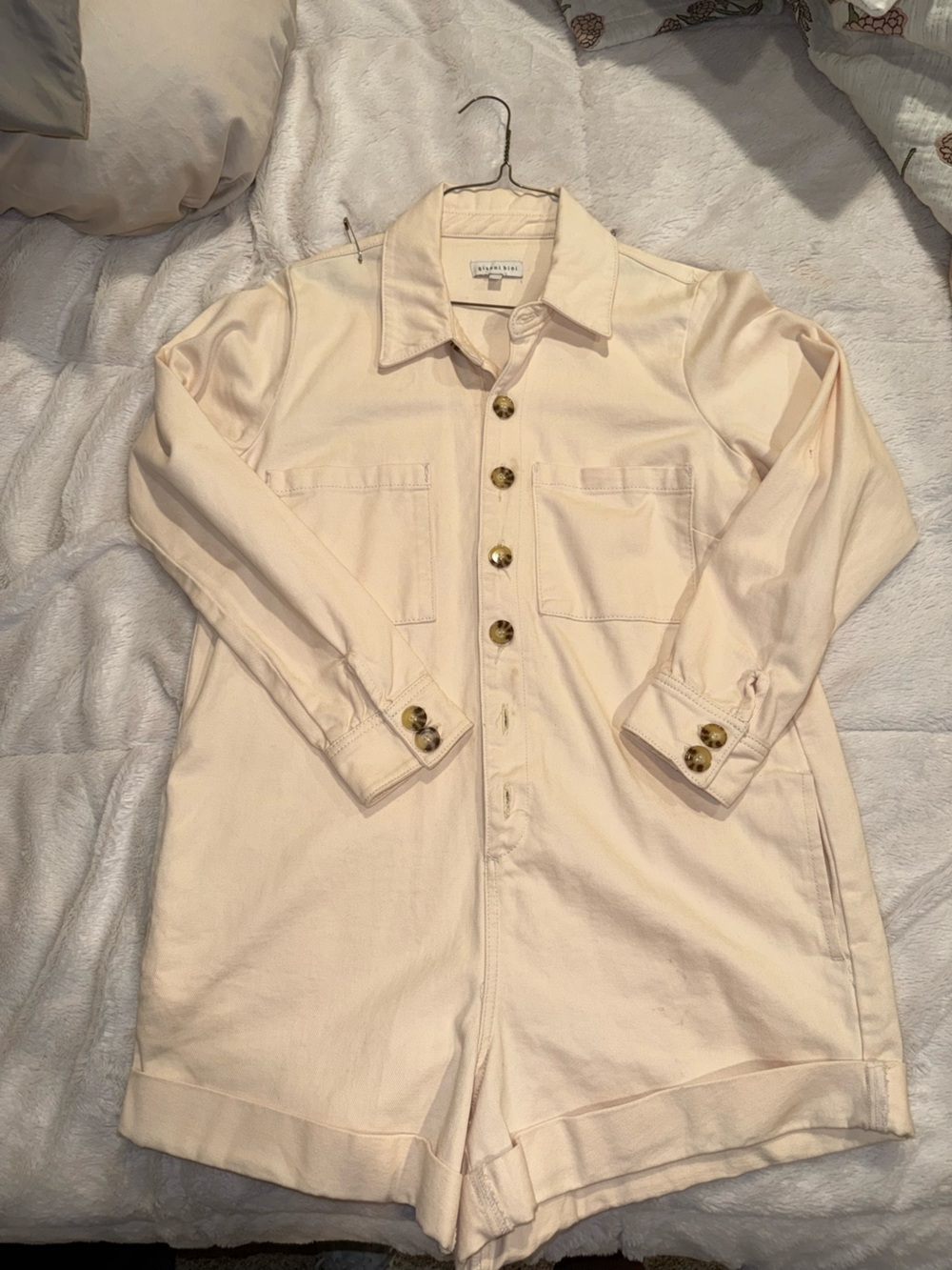 Cream Button-Up Utility Romper